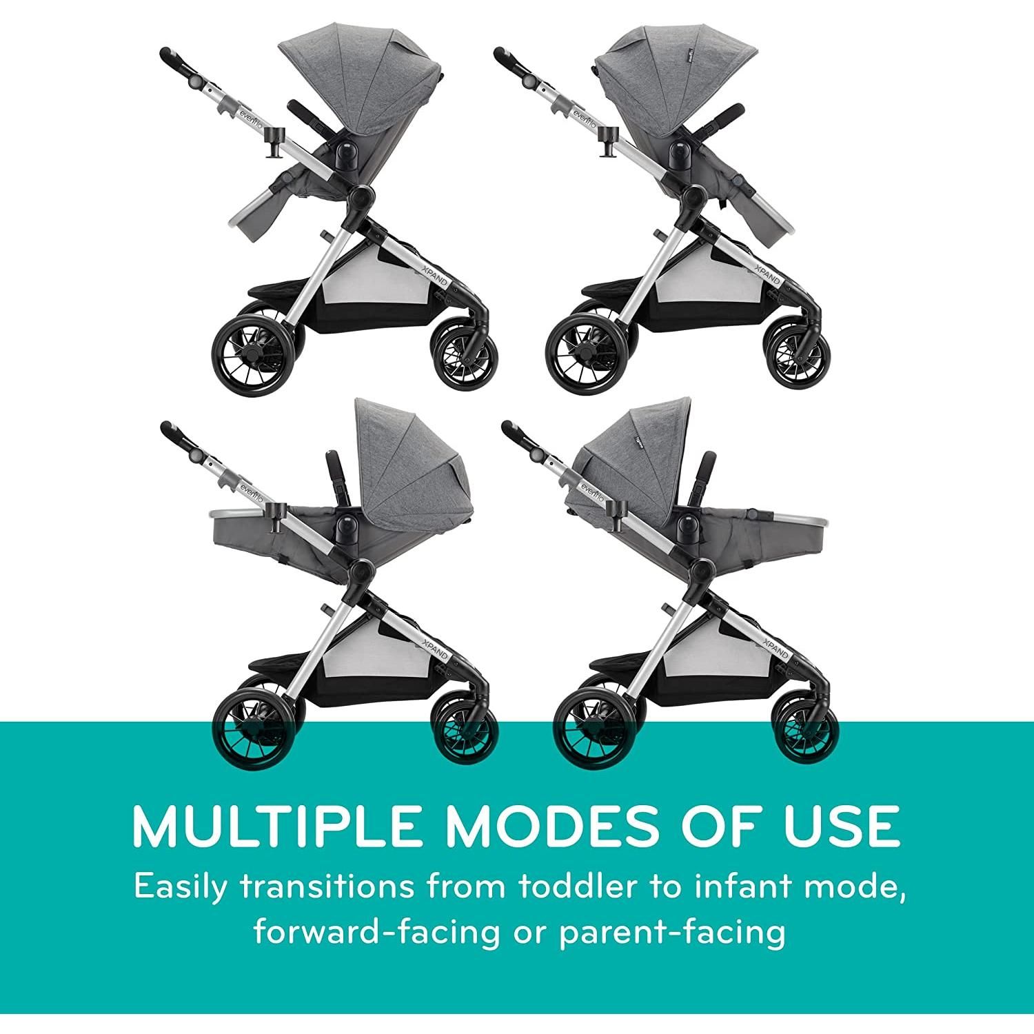 instock Evenflo Pivot Xpand Modular Baby Stroller Extra Large Storage Basket 55 lb Capacity Percheron Gray Babies Kids Maternity Care on Carousell