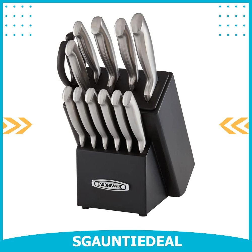 instock] Farberware Self-Sharpening 13-Piece Knife Block Set with  EdgeKeeper Technology, Black, Furniture  Home Living, Kitchenware   Tableware, Knives  Chopping Boards on Carousell