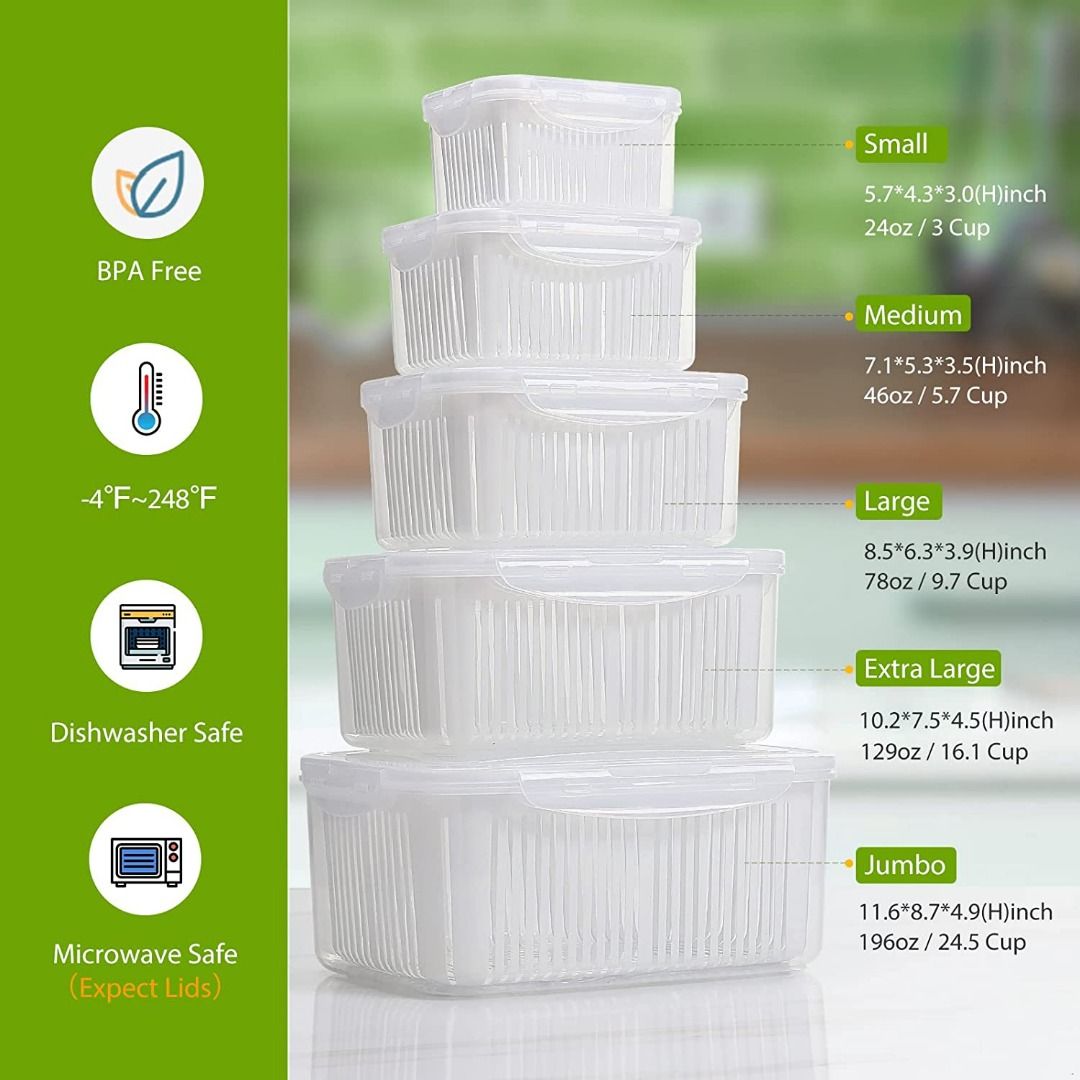 Luxear Fresh Food Storage Containers, 3 Pack Fridge Storage