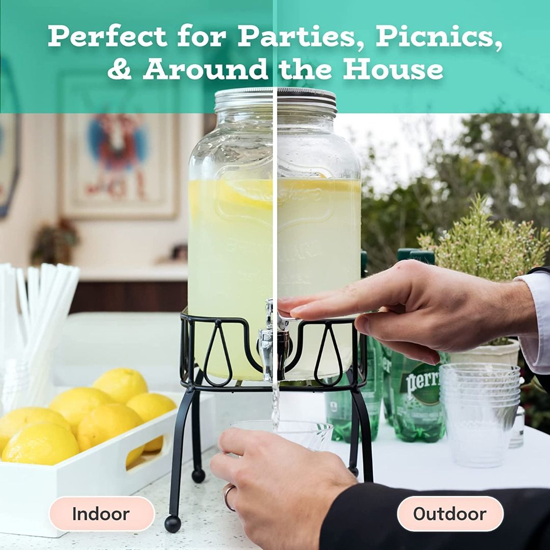 Plastic Drink Dispenser for Parties - Plastic Jar Beverage Dispenser with Leak Free Spigot for Parties, Weddings, Sun Tea Jar, Lemonade & Laundry
