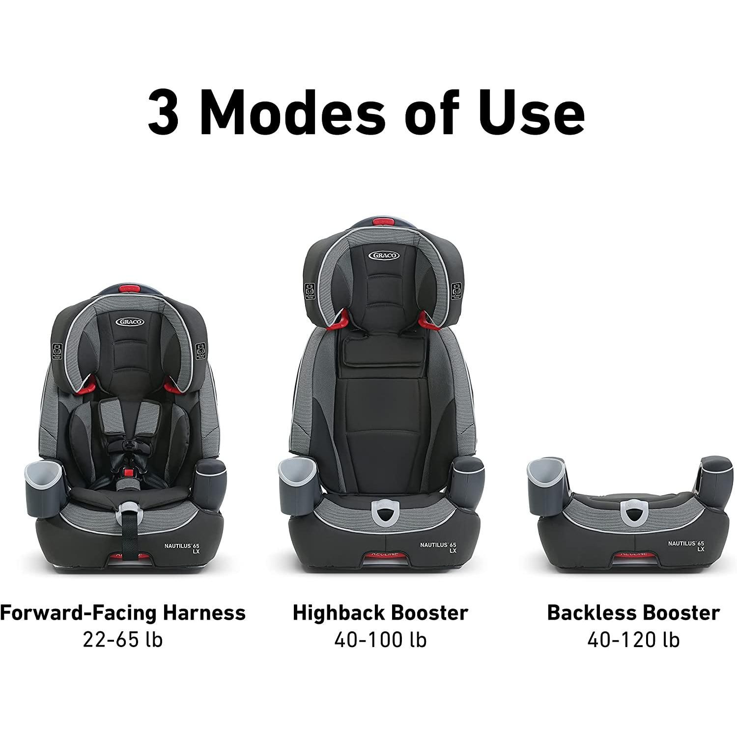 instock Graco Nautilus 65 LX 3 in 1 Harness Booster Car Seat