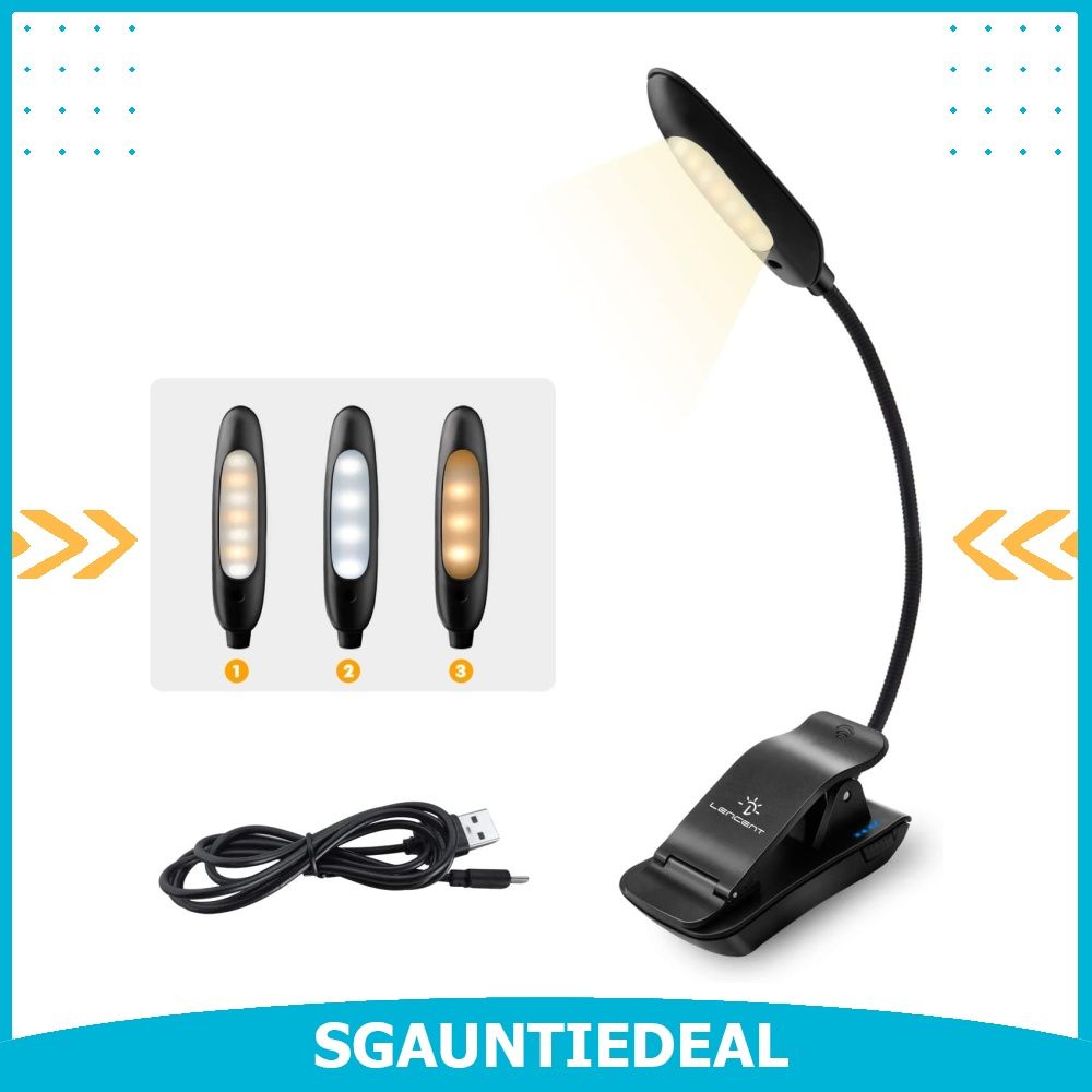 instock LENCENT Book Light 70 Hours Rechargeable 7 LED Reading Light with 3 Brightness x 3 Color Warm White Mixed Eye Pron Clip Light Clamp