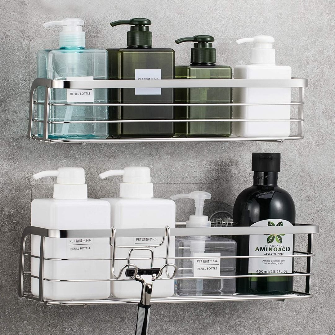 Shower Caddy Shelf, Adhesive Black Bathroom Shower Rack,No Drilling Wall  Mounted Shower Organizer,Rustproof Bath Storage Basket for