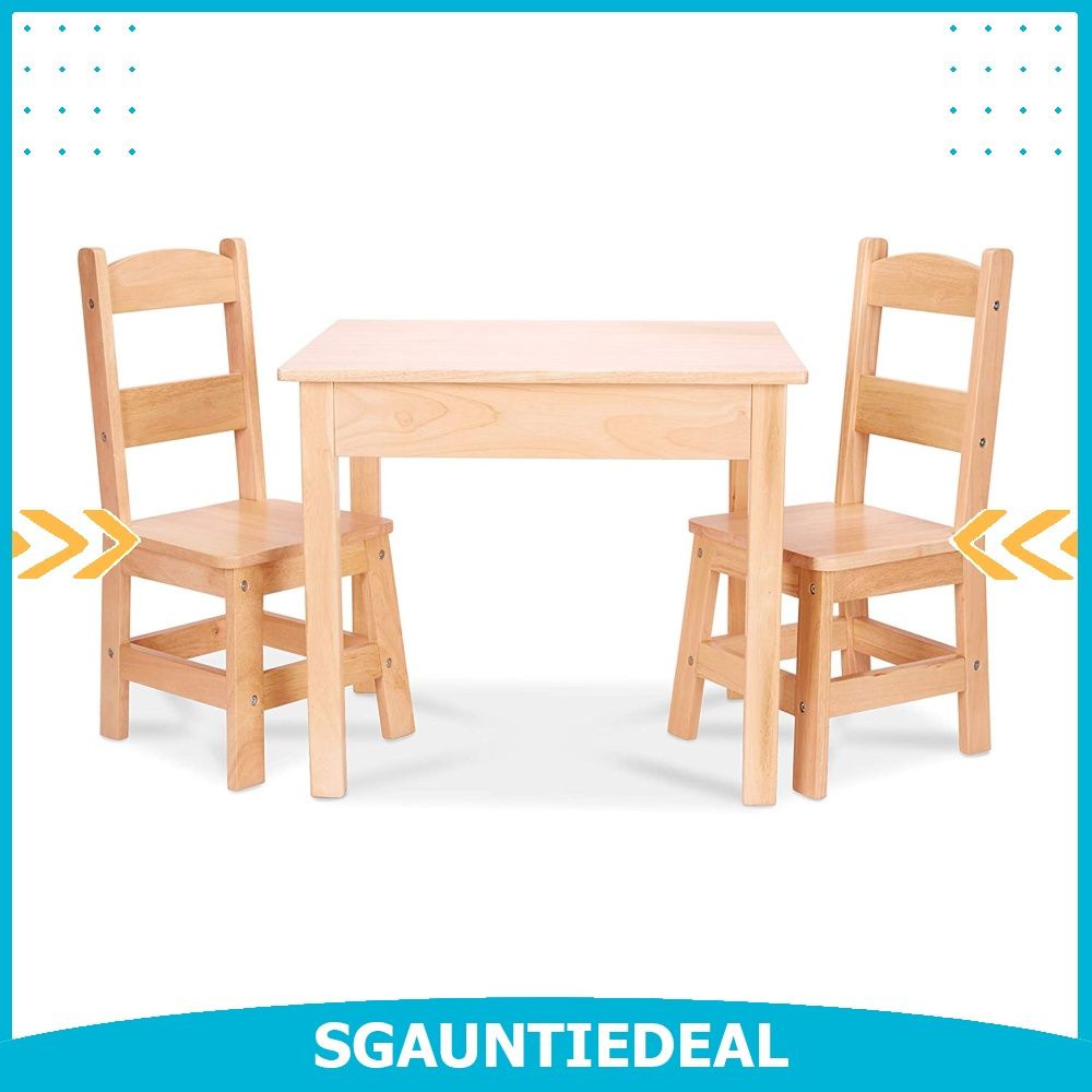 Melissa And Doug Wooden 3-Piece Table and Chair Set, Natural