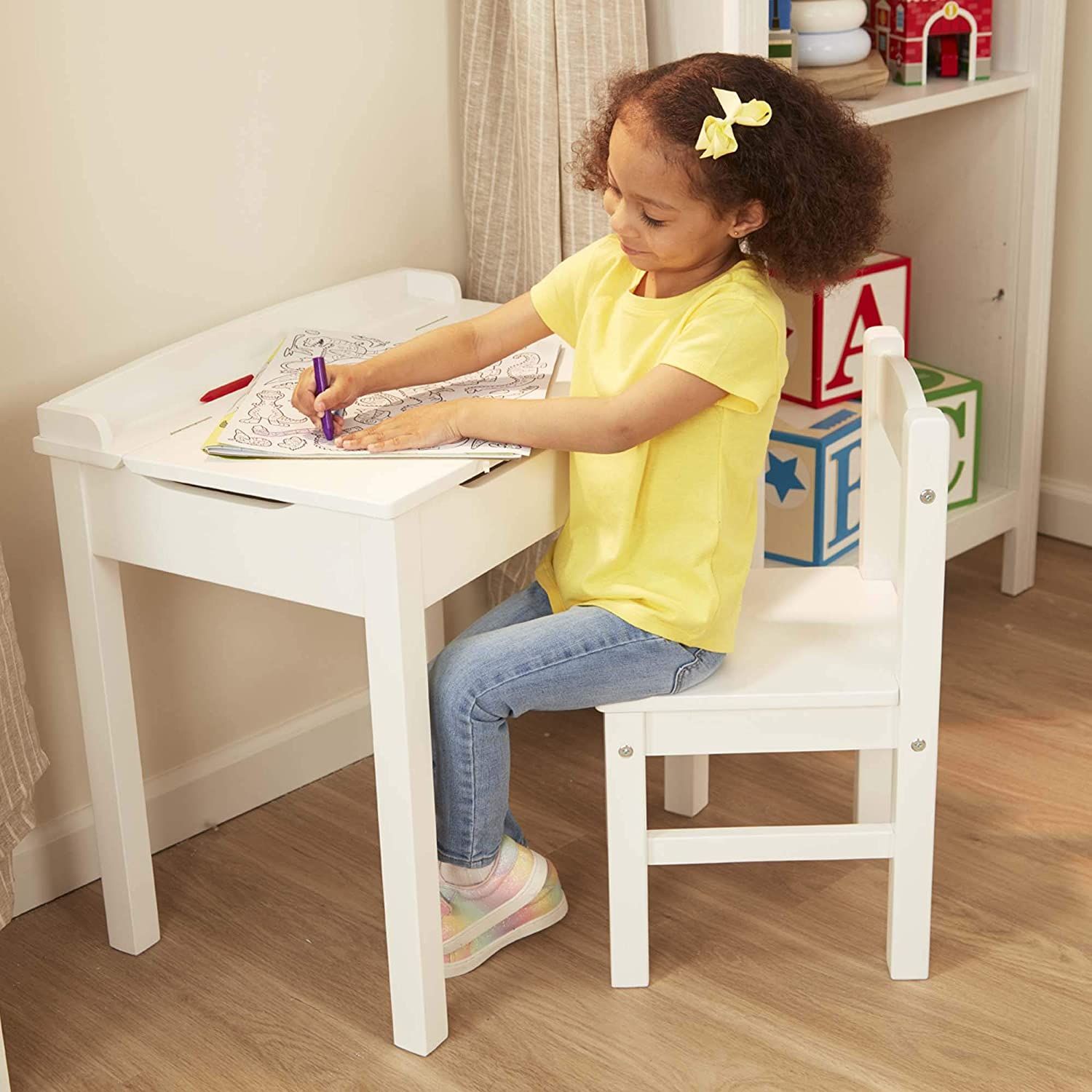 instock Melissa Doug Wooden Lift Top Desk And Chair White Babies Kids Maternity Care on Carousell