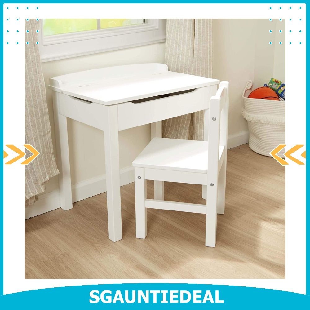 instock Melissa Doug Wooden Lift Top Desk And Chair White