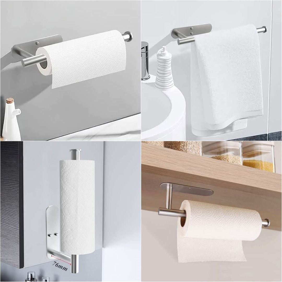 Paper Towel Holder, Self Adhesive Kitchen Towel Rack EASY TO INSTALL NO  DRILLING