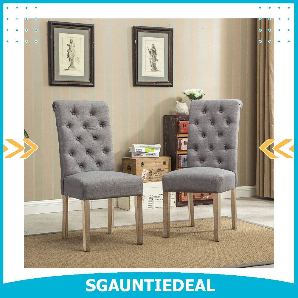 instock] Roundhill Furniture Habit Grey Solid Wood Tufted Parsons