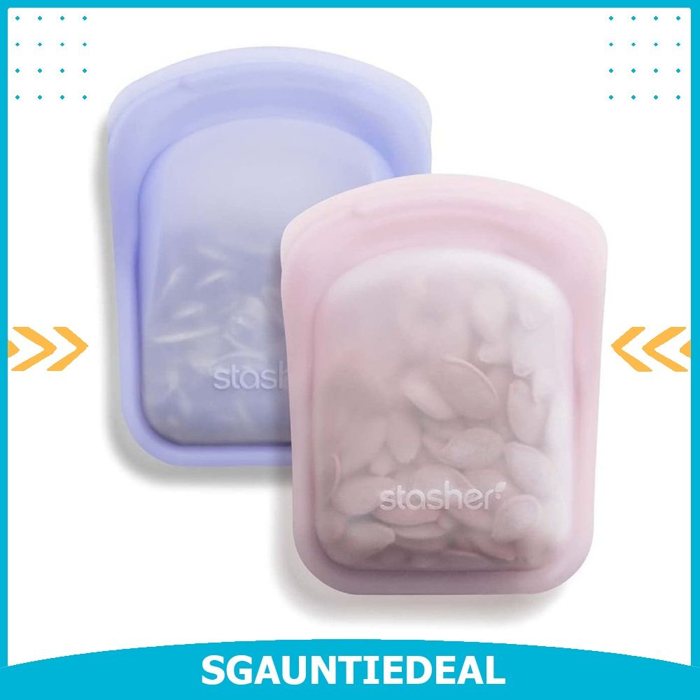 instock Stasher Silicone Reusable Storage Bag Pocket Pink Lavender Food Meal Prep Storage Container Lunch Travel Makeup Gym Bag