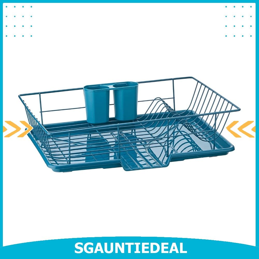 instock Sweet Home Collection 3 Piece Dish Drainer Rack Set with Drying Board and Utensil Holder 12 x 19 x 5
