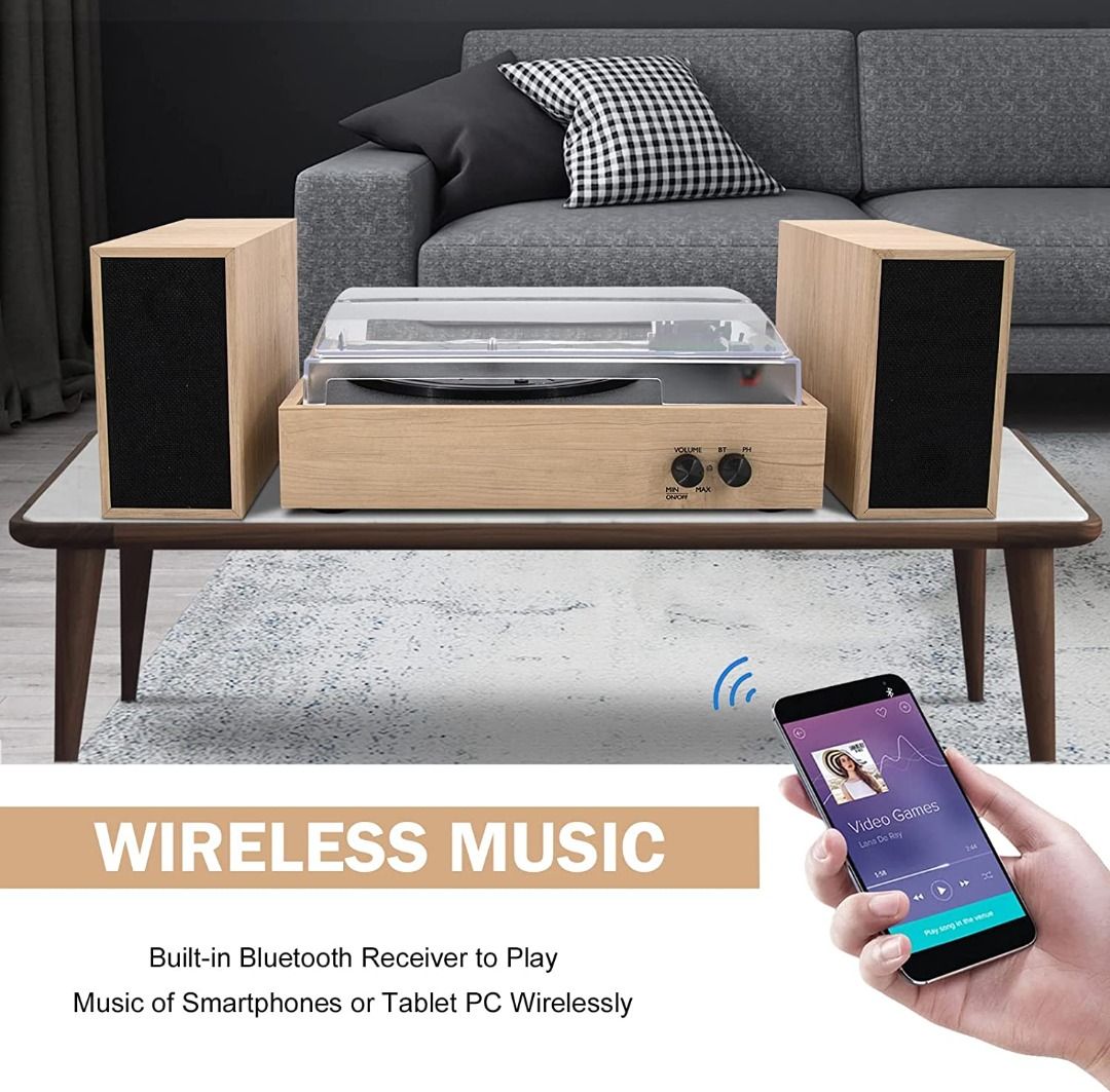 LP&No.1 Bluetooth Turntable Hi-fi System with Bookshelf Speakers, 3 ...