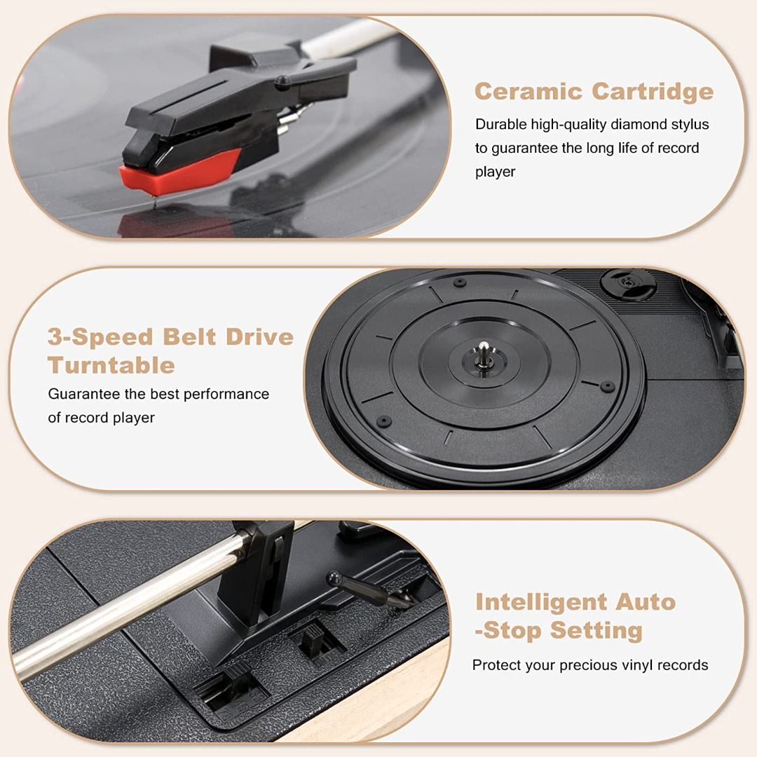 LP&No.1 Bluetooth Turntable Hi-fi System with Bookshelf Speakers, 3 ...