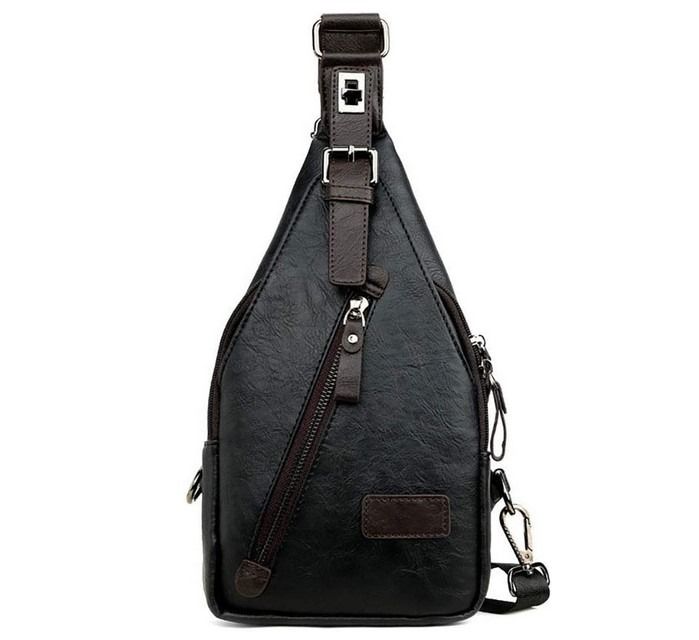 Men s Leather Sling Bag Chest Shoulder Backpack Crossbody Anti
