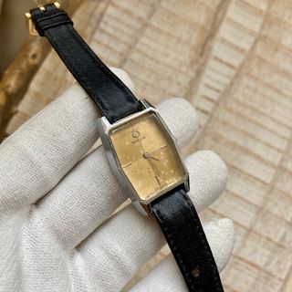 Milus 八角銀色錶殼 金色雙色錶盤 皮革錶帶 手動上鏈機械錶 古董錶 vintage watch