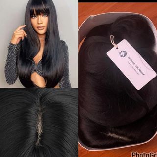 Natural Long straight synthetic wig with bangs