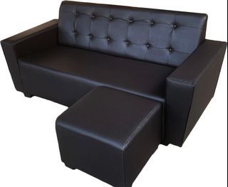 New 3 Seater Sofa+Stool PVC Black or Fabric Grey