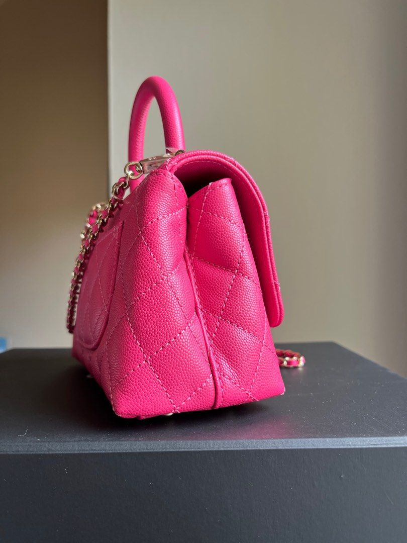 New Chanel 22K Mini Coco Top Handle Classic Flap Bag in Hot Pink Fuchsia  Caviar Leather