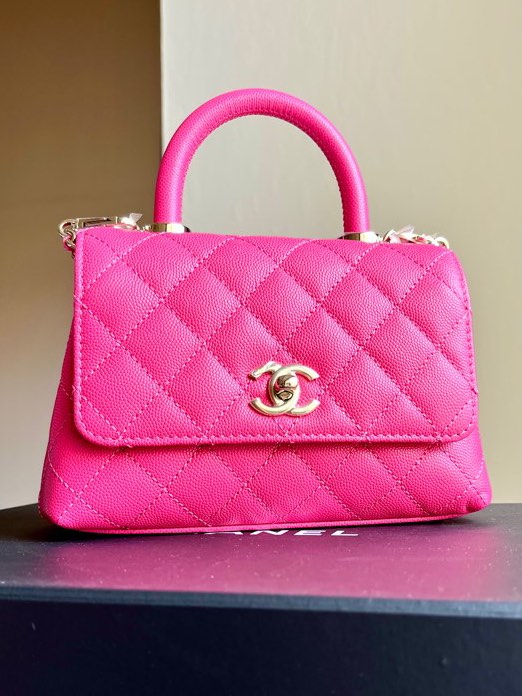 New Chanel 22K Mini Coco Top Handle Classic Flap Bag in Hot Pink
