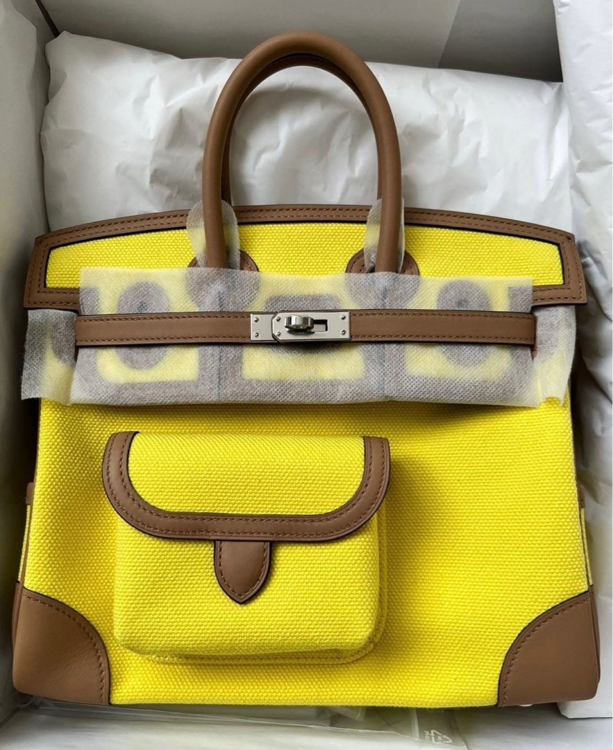 HERMES Steeple Size 25 Toile H/Swift Leather Citron/Lime