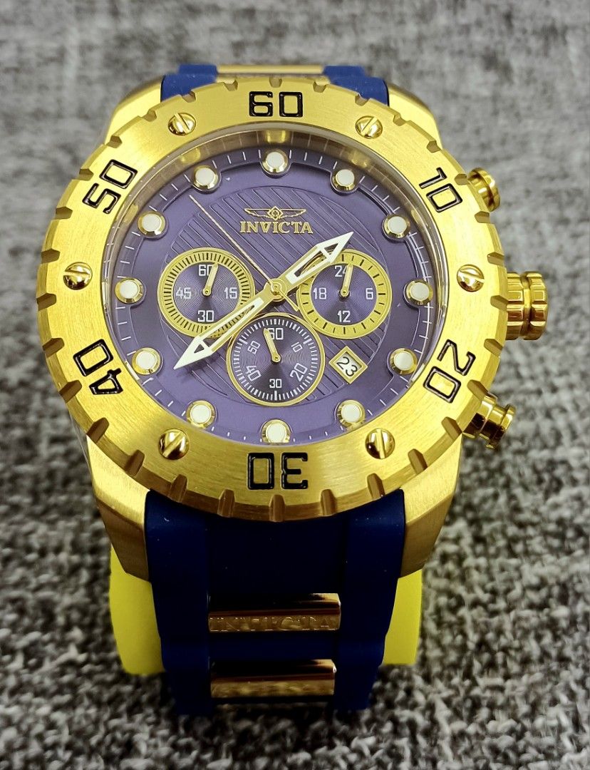 [[LAST PIECE]] New Invicta Chronograph Blue Dial Gold Watch 50mm, Men's