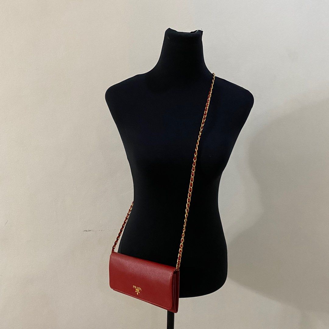 PRADA 2023 SS Saffiano leather card holder with shoulder strap 1MR033