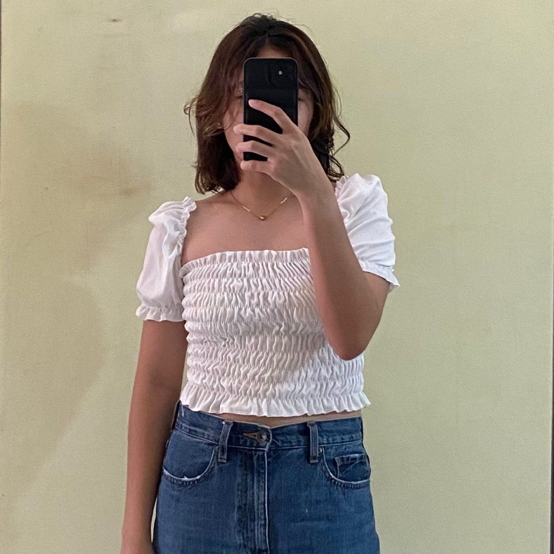 SALE Off Shoulder Puff Sleeves Smoking Top Women s Fashion Tops Blouses on Carousell