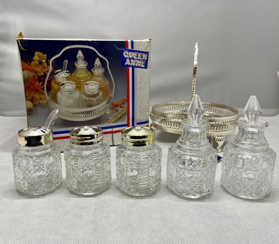 Queen Anne 6 Piece Round Cruet Set/condiment set, Furniture & Home