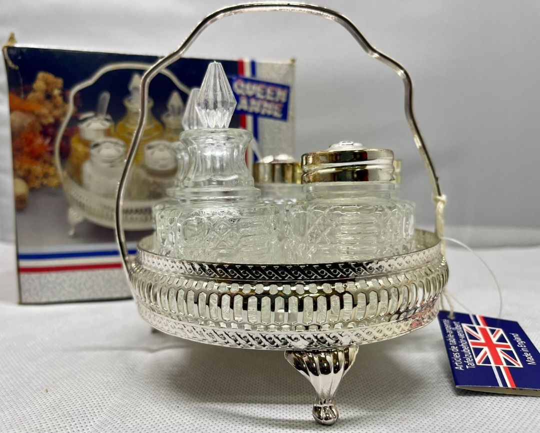 Queen Anne 6 Piece Round Cruet Set/condiment set, Furniture & Home