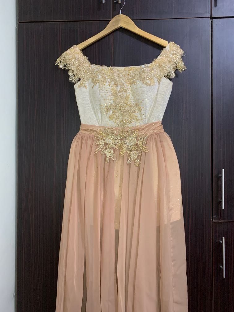 rustic gold dress Rustic Gold Embroidered Flowy Gown – TheStylease.com main image 1