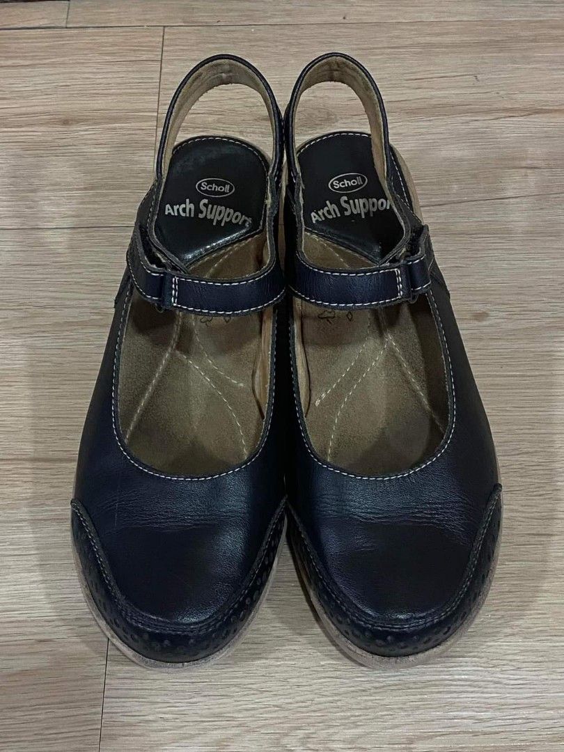 Scholl original arch support sling back leather wedges sandal, Fesyen