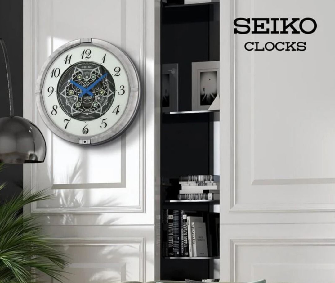 Seiko Clock QXM397S Melodies In Motion Silver Marble Case Design