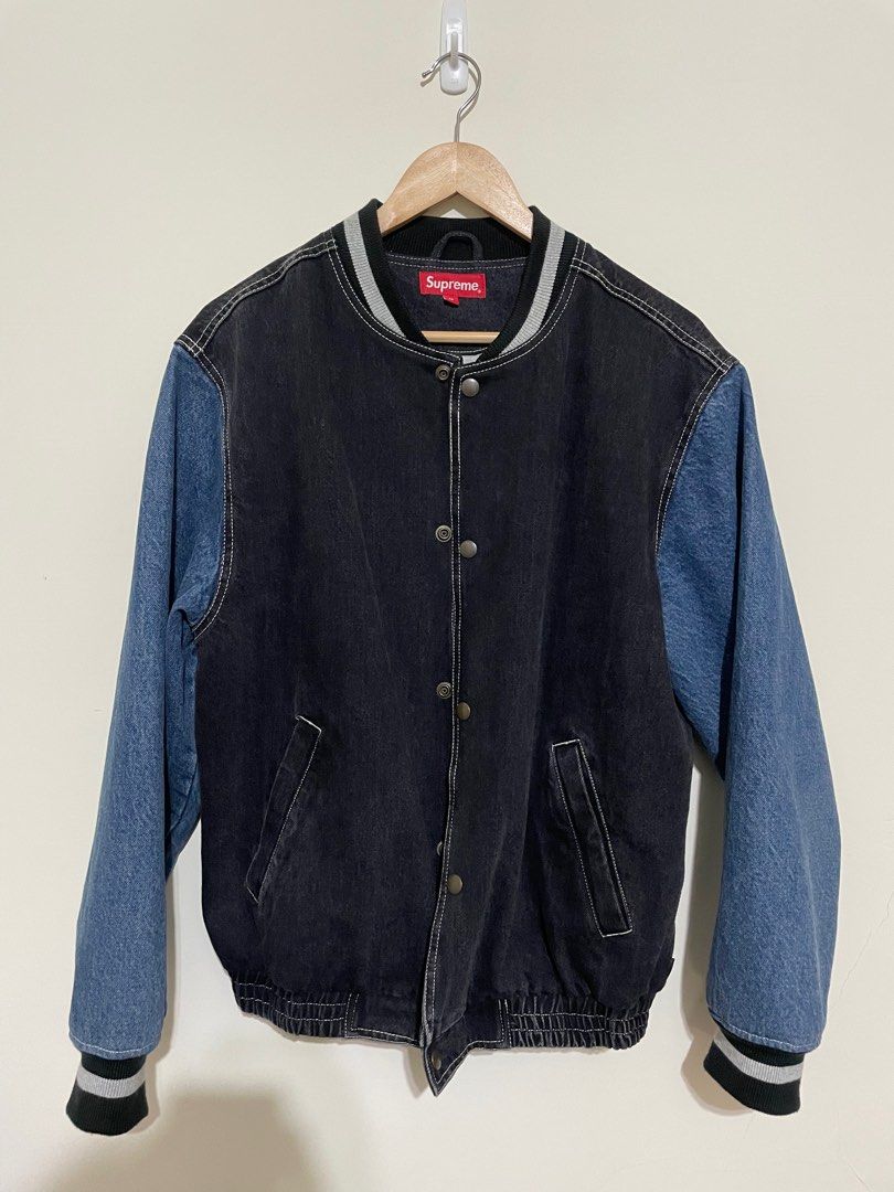 Supreme denim varsity jacket 18SS M, 他的時尚, 外套及戶外衣服在