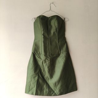 tailor made bustier dress hijau army bahan premium