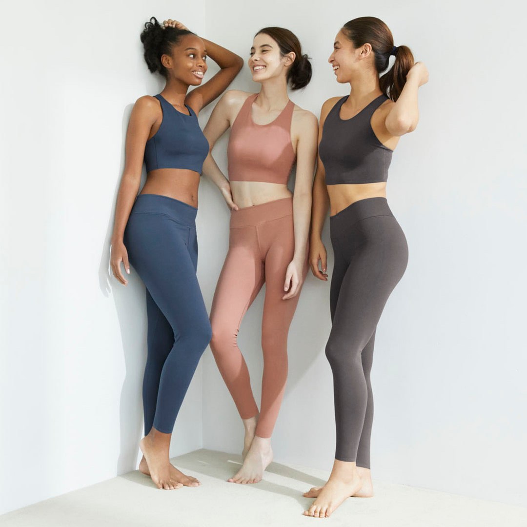 Uniqlo AIRism Sports Bra Top and Leggings Set in Mauve Pink