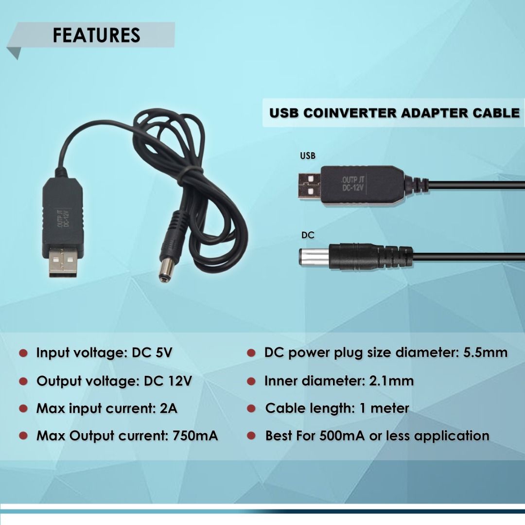 USB to DC CABLE 5V to 12V, USB COINVERTER ADAPTER CABLE, POWER BOOST LINE,  BEST FOR WIFI DEVICES, Mobile Phones & Gadgets, Mobile & Gadget  Accessories, Batteries & Power Banks on Carousell