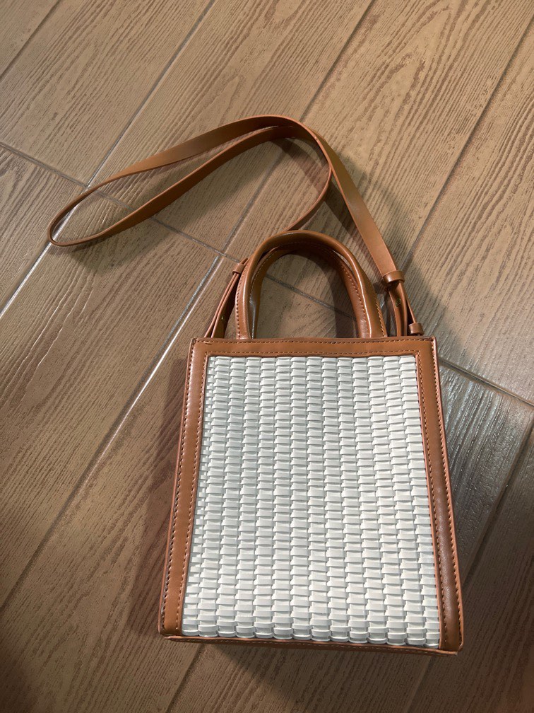 Charles Keith Woven Double Handle Tote Bag Chocolate