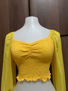 Yellow Scrunched Crop Top Stretchable