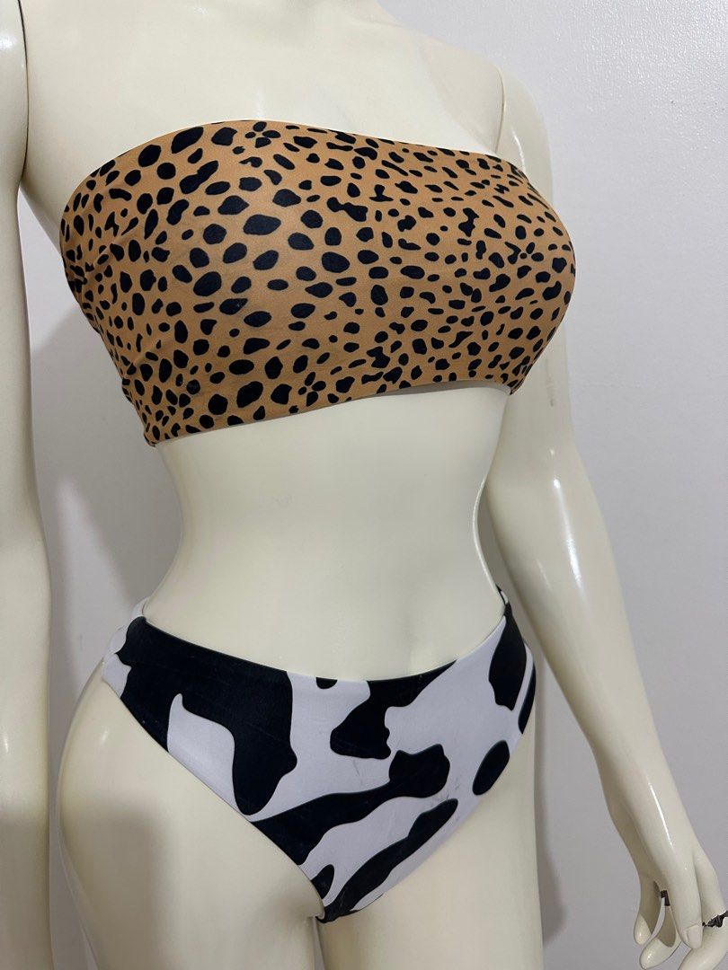 ZAFUL for Women Padded Bandeau Bikini Top and Bottoms Black S 