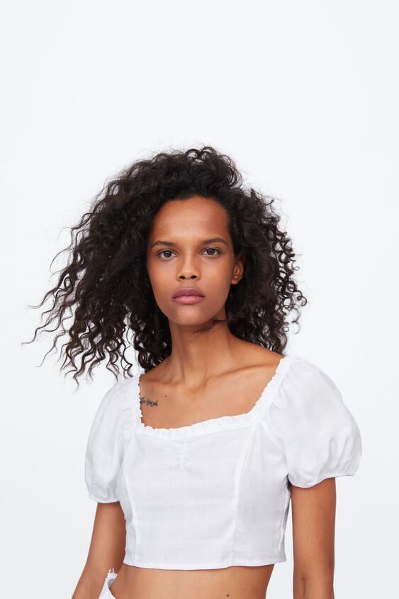 Zara Puff Sleeve Top (Category: Blouses) located in Quezon City. Submitted by bagelll18 (Listing ID 1216873868, Image 1). Description: Zara White Crop top on size XS BRAND NEW WITH TAG See photos for details .