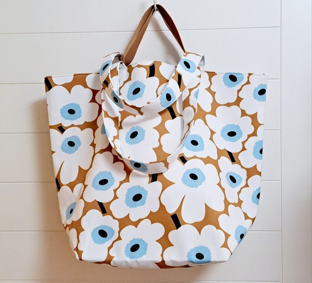 Marimekko 啡底白色大花花! 全新tote bag 2way 大袋底有棉防水布料布袋