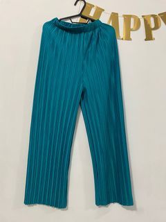波光粼粼藍綠色直紋寬鬆長褲