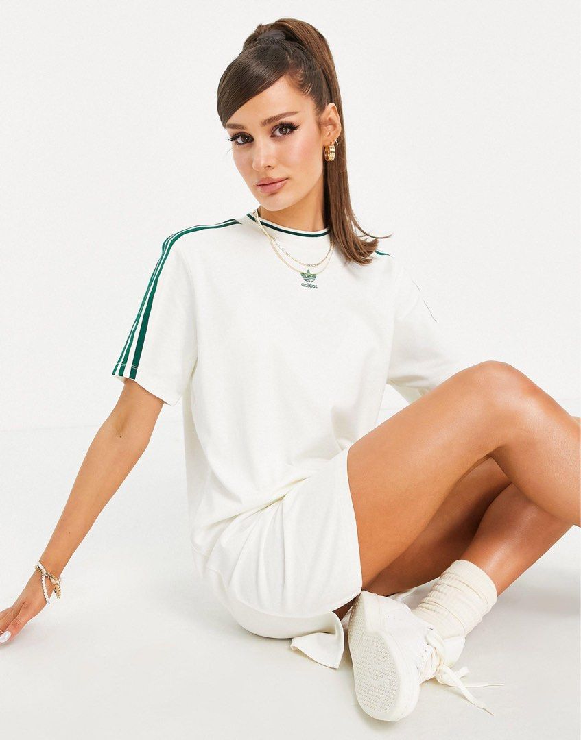 adidas Originals Tennis Luxe Logo T shirt Dress in Off white
