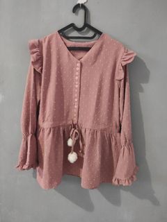 Atasan blouse crincle pink salem