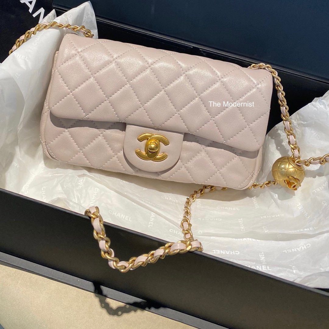 Authentic Chanel Lilac Light Purple Mini Flap Bag with Gold Pearl Crush