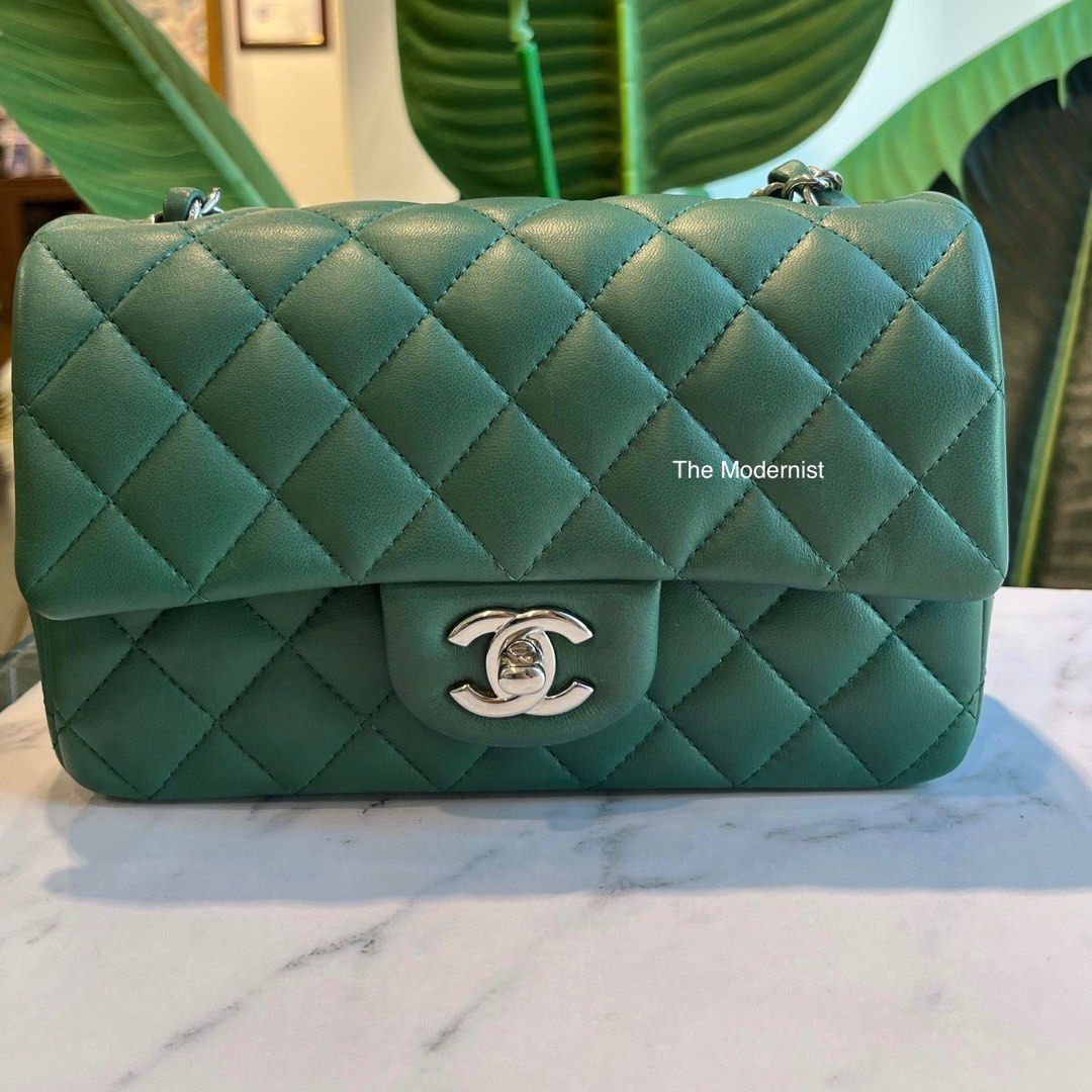 Authentic Chanel Mini Flap Bag Dark Green Lambskin Silver Hardware, Luxury,  Bags & Wallets on Carousell