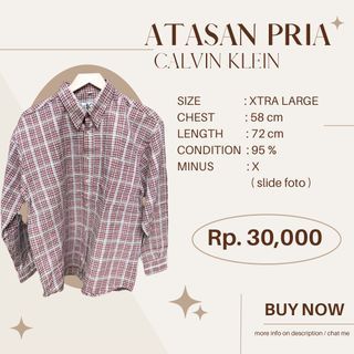 Baju Kemeja Lengan Panjang Kotak Kotak Pria Merah CK