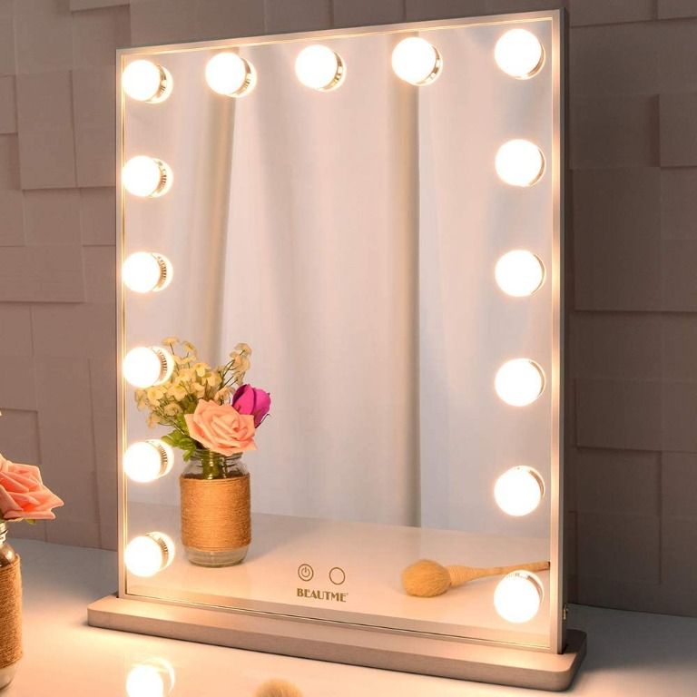 BEAUTME Hollywood Makeup Vanity Mirror with Lights,Bedroom Lighted Standing Tabletop  Mirror,LED Cosmetic Beauty Tabletop Mirror with 15 Dimmable Bulbs, Wall  Mounted Lighting Mirror (silver), Furniture  Home Living, Home Decor,  Mirrors on