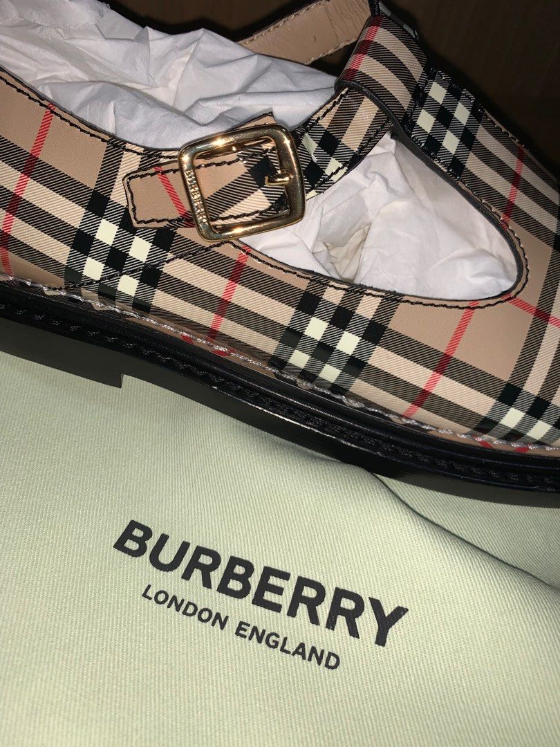 Burberry Haymarker T-Bar Mary Jane Leather Shoes, Luxury, Sneakers