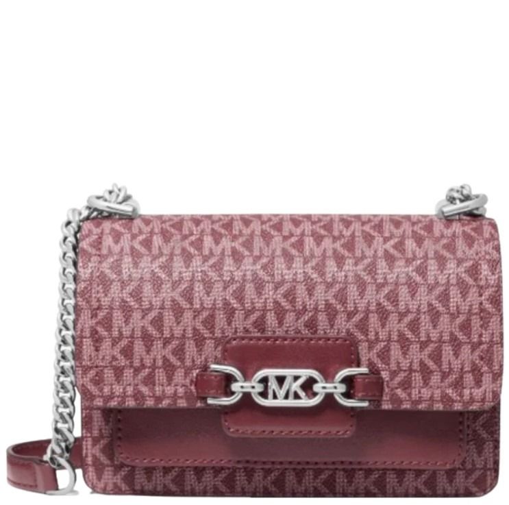 BRAND NEW AUTHENTIC INSTOCK MICHAEL KORS BOUTIQUE COLLECTION HEATHER SIGNATURE LOGO EXTRA SMALL CROSSBODY BAG MERLOT 32S2S7HC0V MAROON