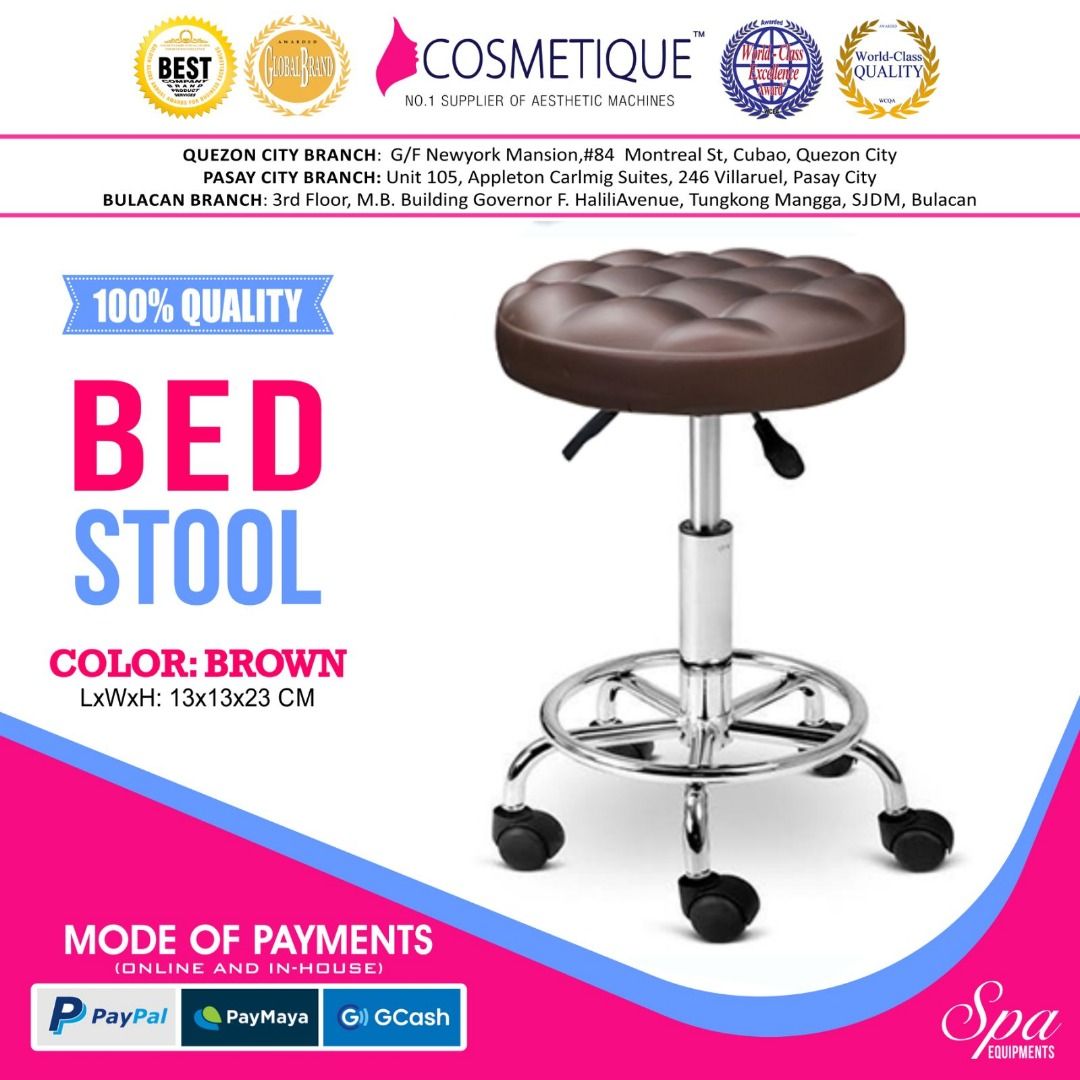 Brown Stool Facial Stool Spa Equipment (Category: Medical Supplies & Tools) located in Caloocan City. Submitted by mlacosmetiquepasay (Listing ID 1217102615, Image 1). Description: Look for Ms. Mabel🙋‍♀️ Mobile & Viber 09169696900 09366748521 3 Branches available for Viewing ❗️ PICK UP LOCATIONS: CUBAO BRANCH: G/F, Newyork Mansion,#84 Montreal St, Cubao, QC NEW PASAY BRANCH: Unit 105, Appleton-Carlmig, 246 Villaruel, Pasay City BULACAN: Tungkong